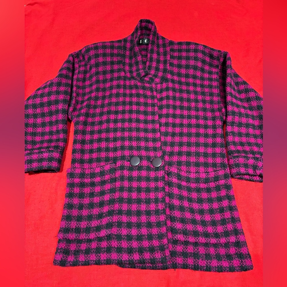 Vintage Oversized PGE Mohair Coat Medium Stylish Pink and Black Women's Jacket